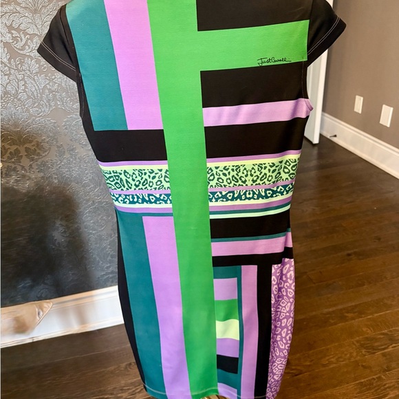 Just Cavalli Green and Purple Geometric Mini Dress - Picture 2 of 7